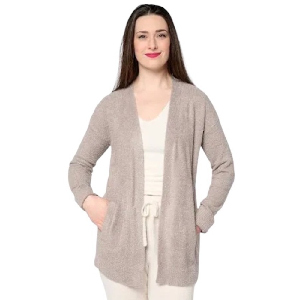 Barefoot Dreams CozyChic Lite Island Cardigan Taupe Tan Open Front Sweater SMALL